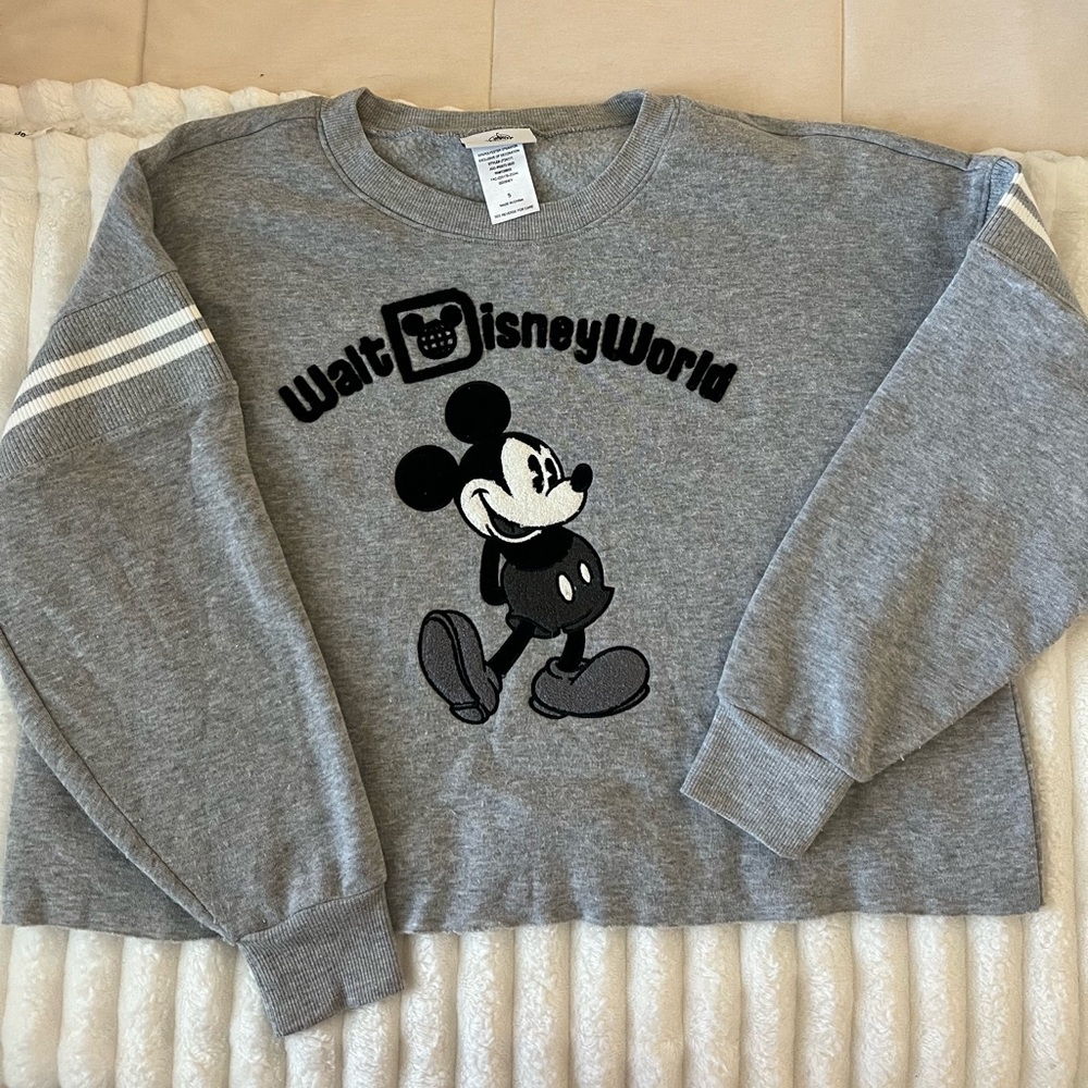 Disney World Cropped Gray Mickey Mouse Sweater Crewneck